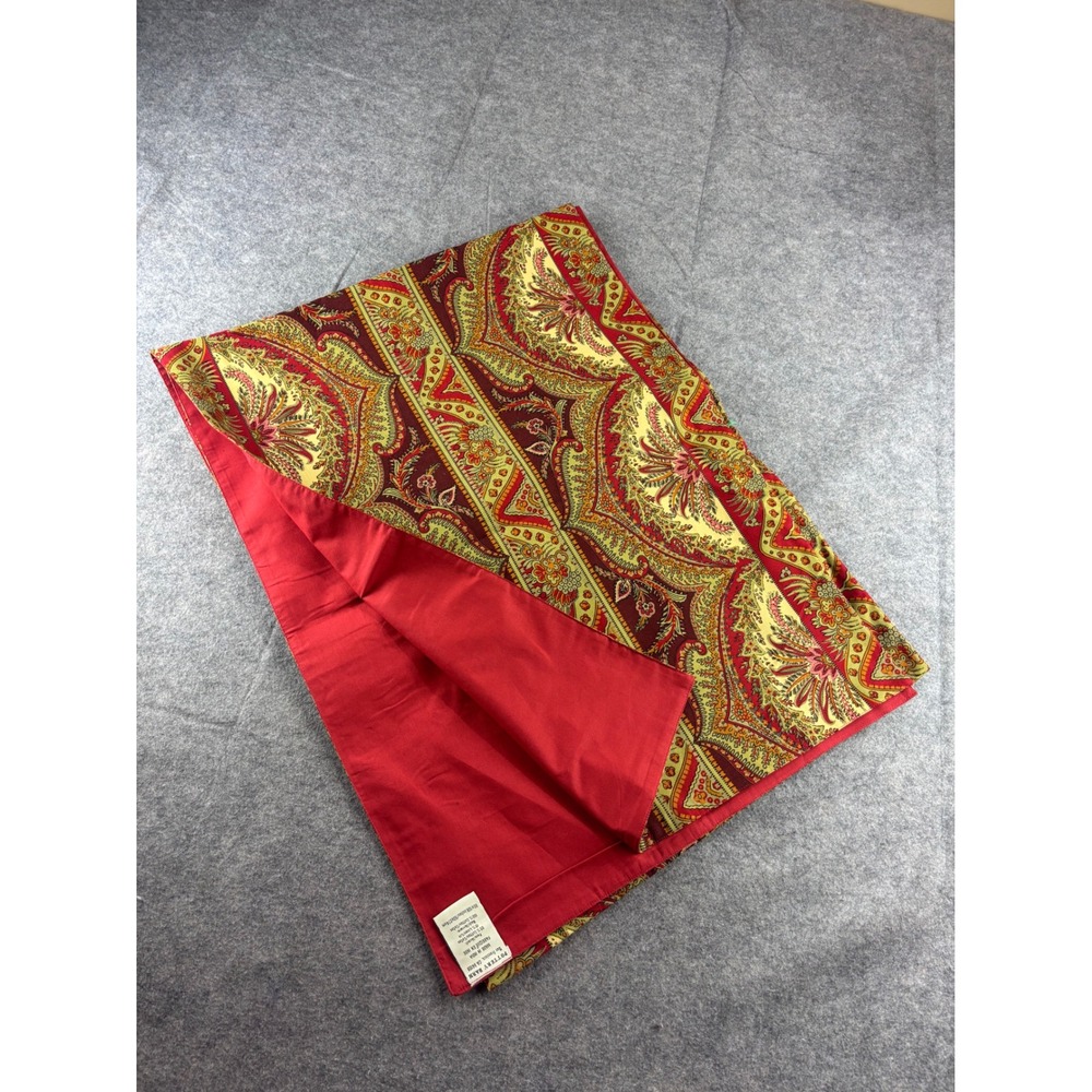 Pottery Barn Red Gold Paisley Table Runner 20x108 Linen Blend Cotton Backed